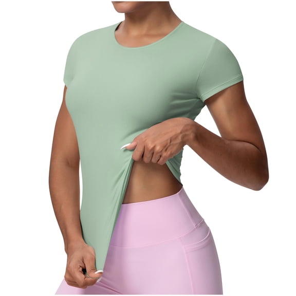 Babysbule Women's Short Sleeve Workout T-Shirt, Slim Fit Breathable Yoga Top, Nylon Spandex Athletic Shirt for Running, Training and Gym Wear