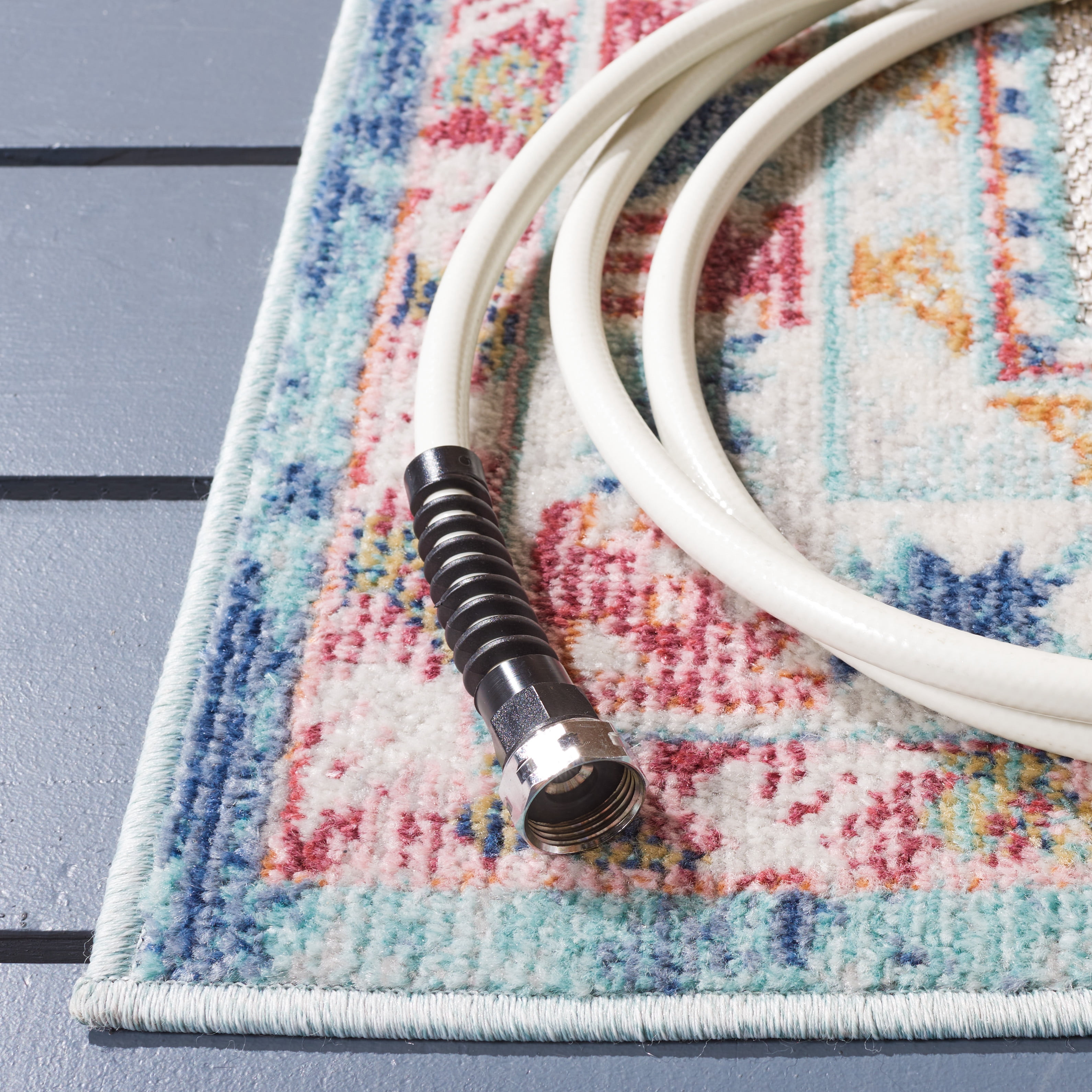 SAFAVIEH Cabana Clark Medallion Indoor/Outdoor Area Rug, Rust/Blue/Ivory, 4' x 6'