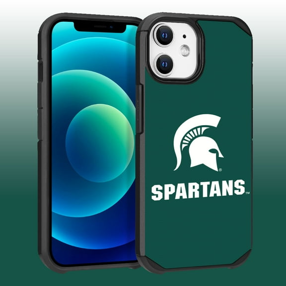 Apple iPhone 12 (6.1) / iPhone 12 Pro (6.1) - Licensed NCAA of Michigan State University Spartans Logo on Green Textured Dual Layer Case