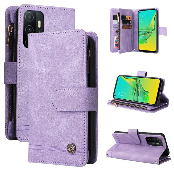 SaniMore Case for Samsung Galaxy A73 5G 6.7" 2022, PU Leather Zipper Wallet Cover [RFID Blocking] Card Slot Magnetic Clsap Flip Folio with Wrist/Crossbody Strap Kickstand Full Protective Cove, Purple