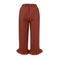 thumbnail image 6 of HongQid Womens Summer Capri Pants Elastic Waist Cotton Linen Yoga Cropped Pants Ruffle Hem Trousers, 6 of 7