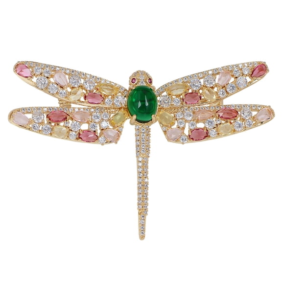 Multicolor Rhinestone Crystal Dragonfly Brooch Pin Green Gemstone Insect Pin, Pink