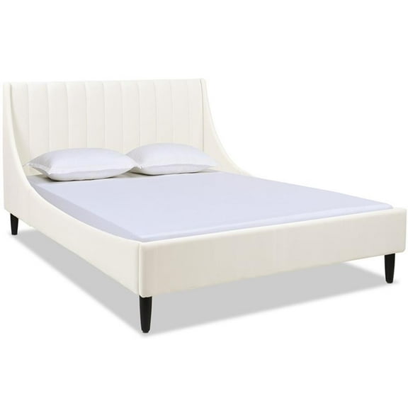 Pemberly Row Modern Upholstered Platform Bed Queen Cloud White