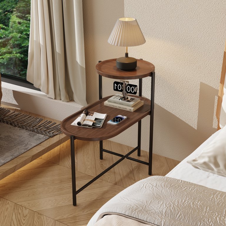 HQZX Modern Storage 2 Tier Oval Side Table, Coffee Table, Bedside