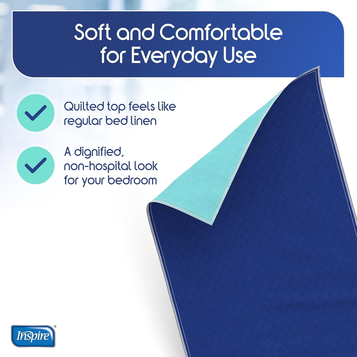Inspire Waterproof Mattress Pad, Dark Colored to Hide Stains, Oversized 34"x 72" – Quilted, Bed Pad for Incontinence Washable