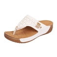 thumbnail image 2 of Womens Sandals Summer Flip Flops Thong Ladies Sandals Elastic T-Strap Bohemian Rhinestones Walking Sandals Beach Open Toe Shoes White 5.5, 2 of 7