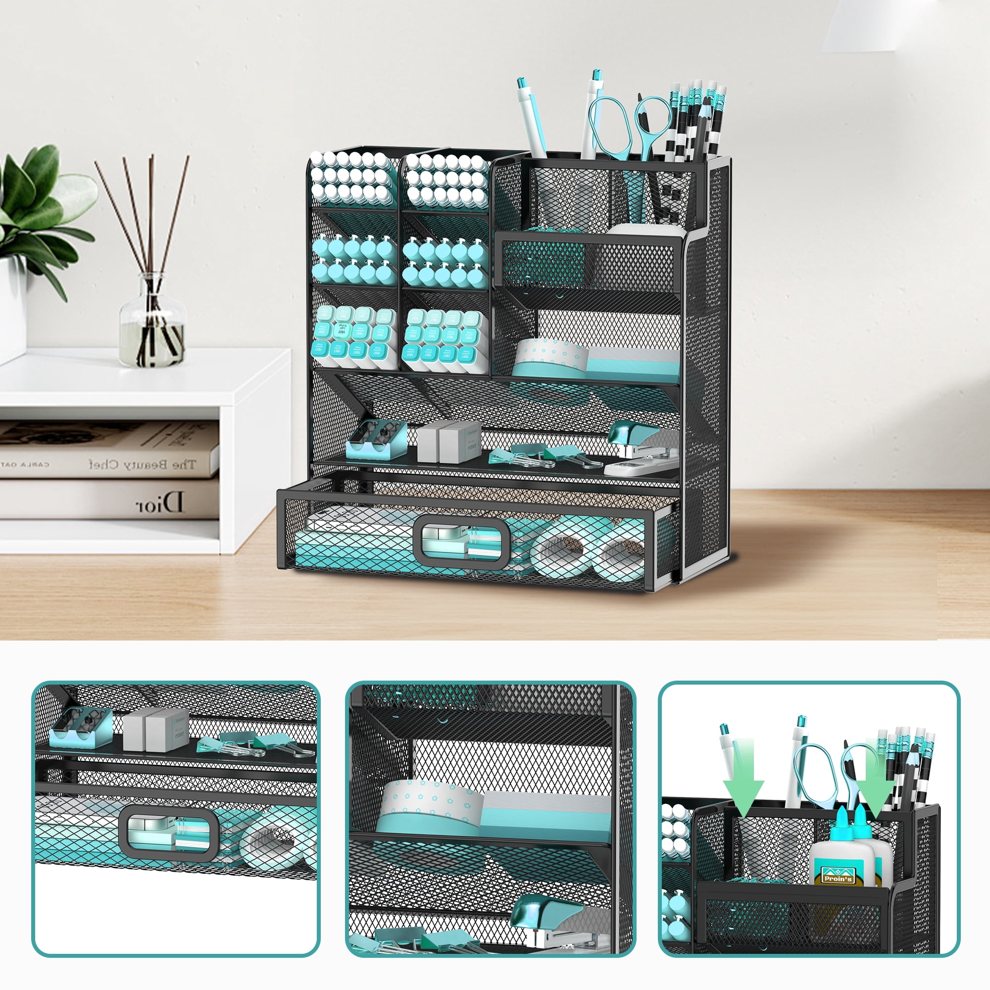 Sharkwoods Desktop Storage Rack, Multifunctional Stationery Storage Box, Office Storage Supplies, Separated Storage, Desk Organizers and Accessories for Office
