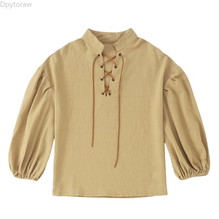 Dpytoraw Toddler Kids Boys Solid Lace Up Summer Vintage Long Sleeve Shirt Tops Clothes Boys Long Sleeve T Shirts Size 5-6 Years