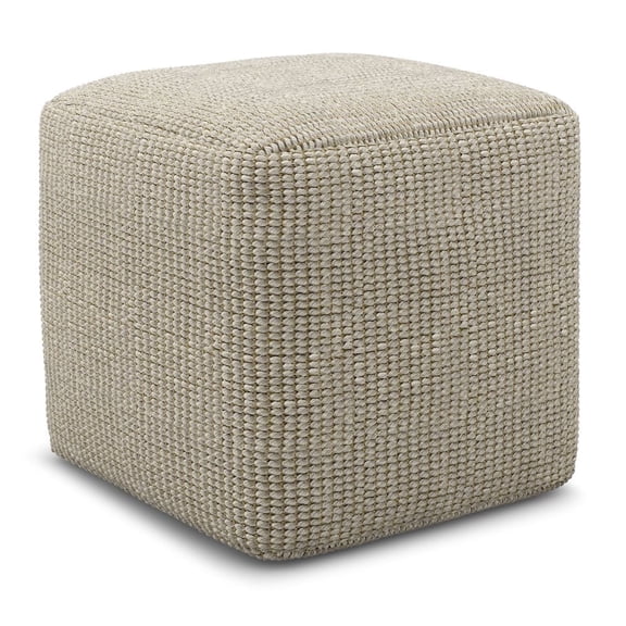 Simpli Home Zelma 18 inch Wide Boho Square Pouf in Cream and Natural PET Polyester