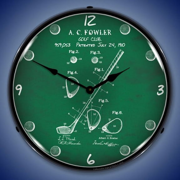 1910 Golf Club Patent Wall Clock, Lighted