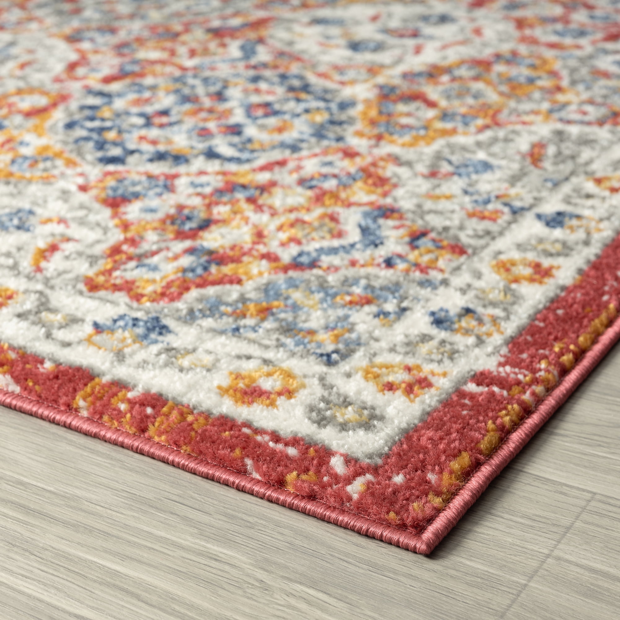 Chelsea Contemporary Abstract 6'7'' x 9'3'' Multi and Blue Polypropylene Indoor Area Rug, 6.7' x 9'