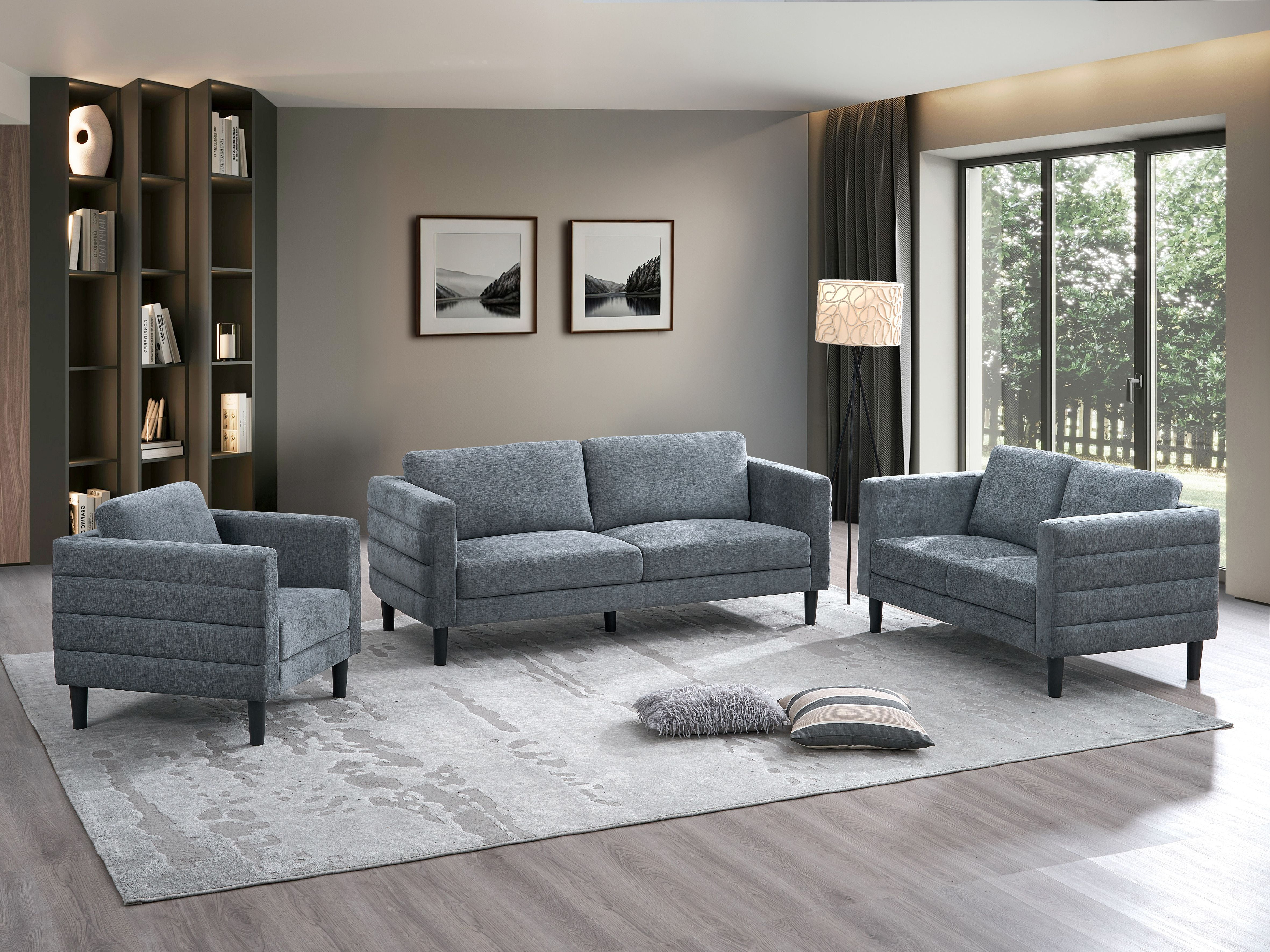 K-LIVING BRAYDEN ENSEMBLE DE CANAPÉS 3 PIÈCES EN TISSU GRIS ANTHRACITE (CANAPÉ, CAUSEUSE, FAUTEUIL)