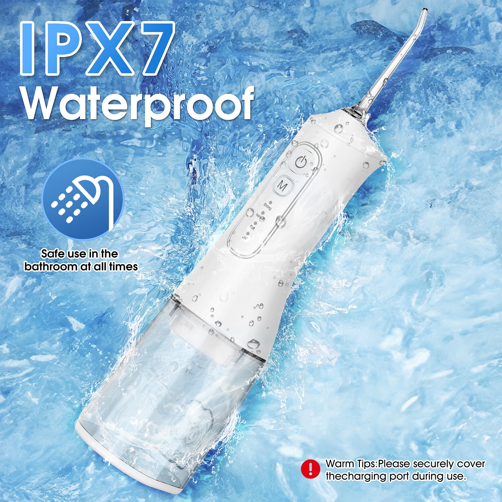 Water Flosser,Irrigador Dental with 4 Modes,6 Jet Tips, 300ML Tank & IPX7 Waterproof Water Flossers for Teeth-Muzpu(White)