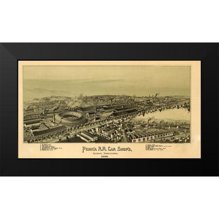 Vintage Places 14x9 Black Modern Framed Museum Art Print Titled - Pennsylvania Railroad Machine shops in Altoona-Pennsylvania 1895