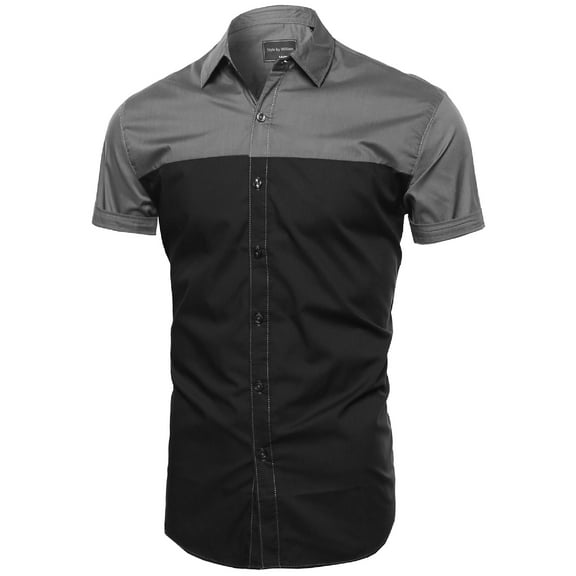 FashionOutfit Men's Color Block Button Down Short Sleeve Shirt