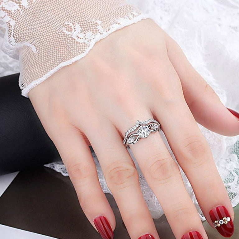 Ularma Rings That Wont Turn Your Finger for Women Womens Fashion Rings Monastic Discipline Female Opening Ring Finger Ring Removable Zircon Double Layer Splittable Combination Design Friend Copper Wal...