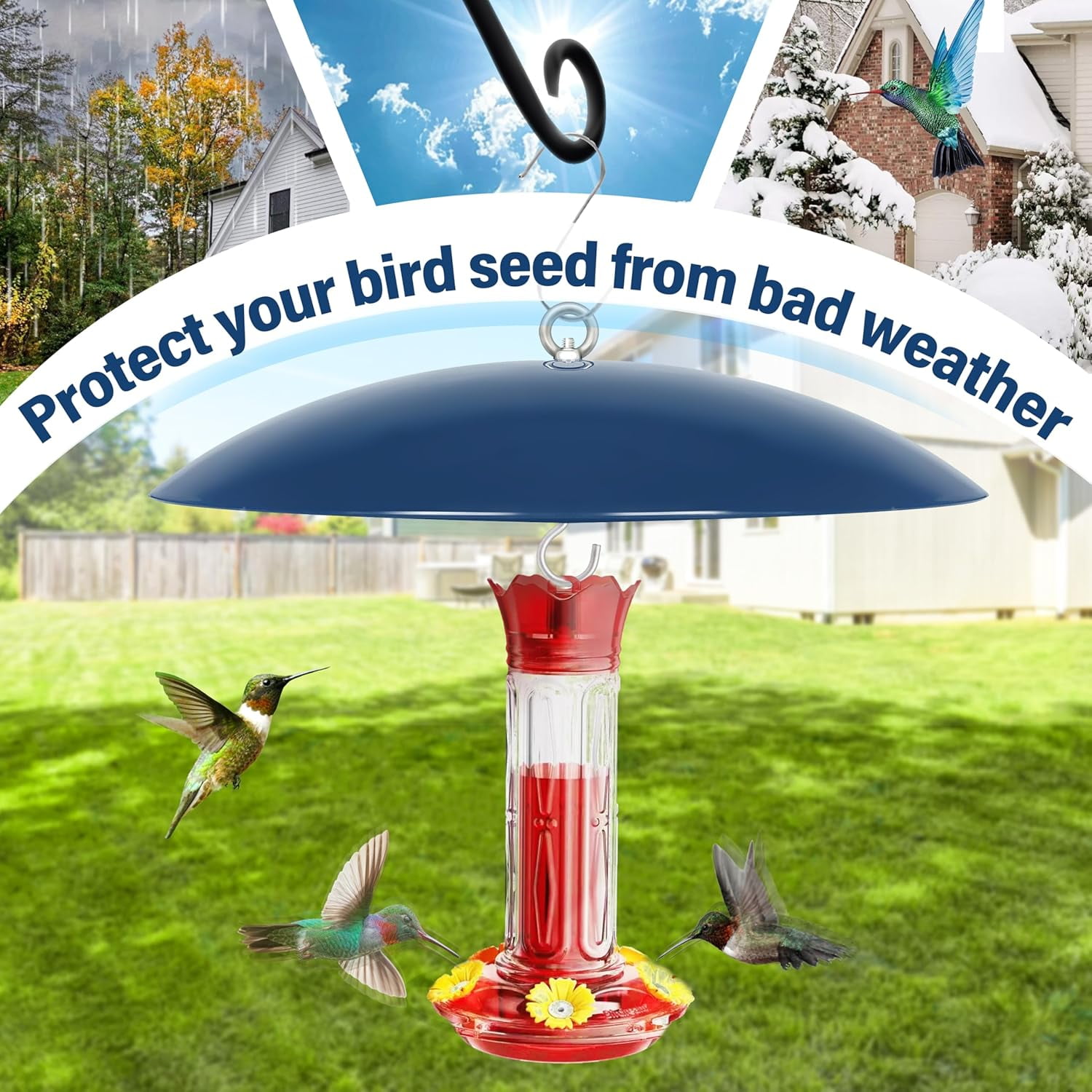 Bird Feeder Dome Guard,Squirrel Baffle for Hanging Feeder,13-Inch Cover for Shepherd's Hook in the Outdoors,Smart Birds Feeder's Umbrella(Blue), 2 Pack
