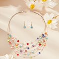 thumbnail image 4 of Lady Necklace Earrings Set Multi-layered Colorful Faux Pearl Bohemian Adjustable Length Faux Crystal Hook Earrings Party Prom Neck Ear Jewelry Set, 4 of 7