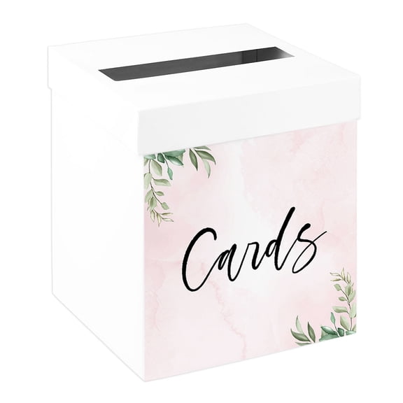 Koyal Wholesale Sturdy White Wedding Day Card Box Pink Watercolor Greenery Wedding Gift Boxes for Cards 10x10x10 Inches