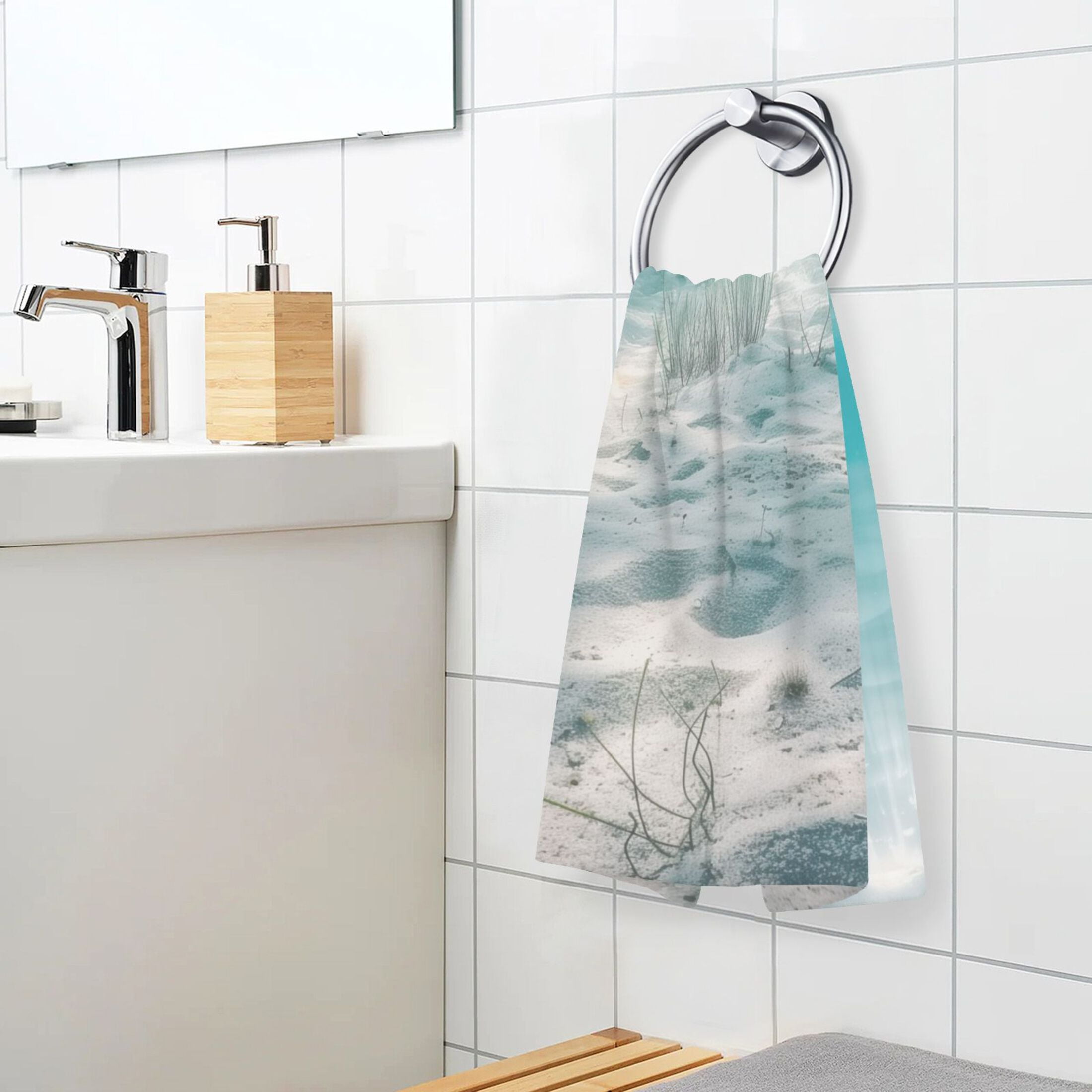 Serene Ocean Floor Hand Towel Set 2 Pcs Cotton Absorbent Soft Face Towels 400 GSM Bath Towels for Bathroom Kitchen Shower Hotel Decor 16"x28"