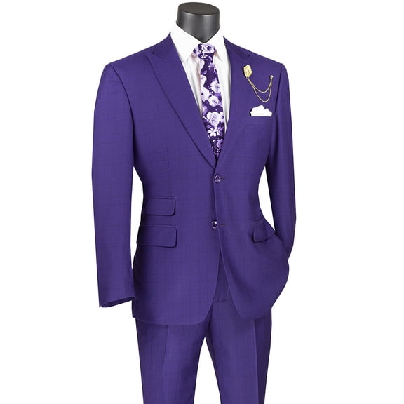 Men's Vinci Suits Modern Fit Purple Plaid Suit Size 40 Long