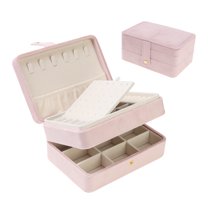 Unique Bargains 2 Layer Jewelry Box Plush Velvet Jewelry Organizer Case Storage Travel Pink