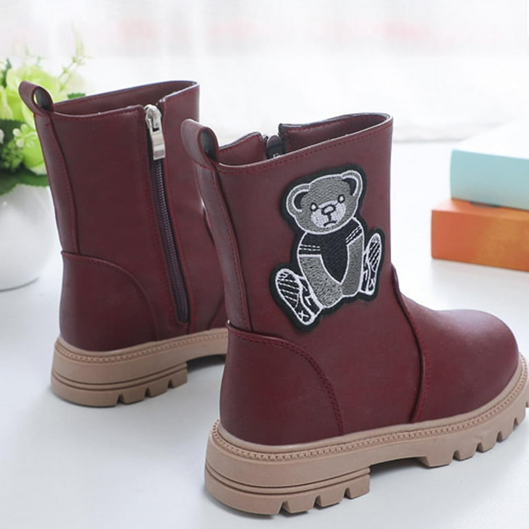 workcargo Juniors' Teddy Bear Embroidered Boots Wine, Size 36