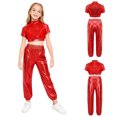 thumbnail image 6 of Aiihoo Kids Modern Jazz Dance Party Sets Girls Short Sleeve Metallic Shiny T-shirt Crop Tops with Pants Outfits Red 10, 6 of 7