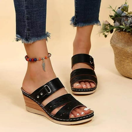 

Slippers For Women Slippers Heel Women S And Open Sandals With Wedge Round Fashion Toe Toe Shoes Women S Slipper Womens Slippers