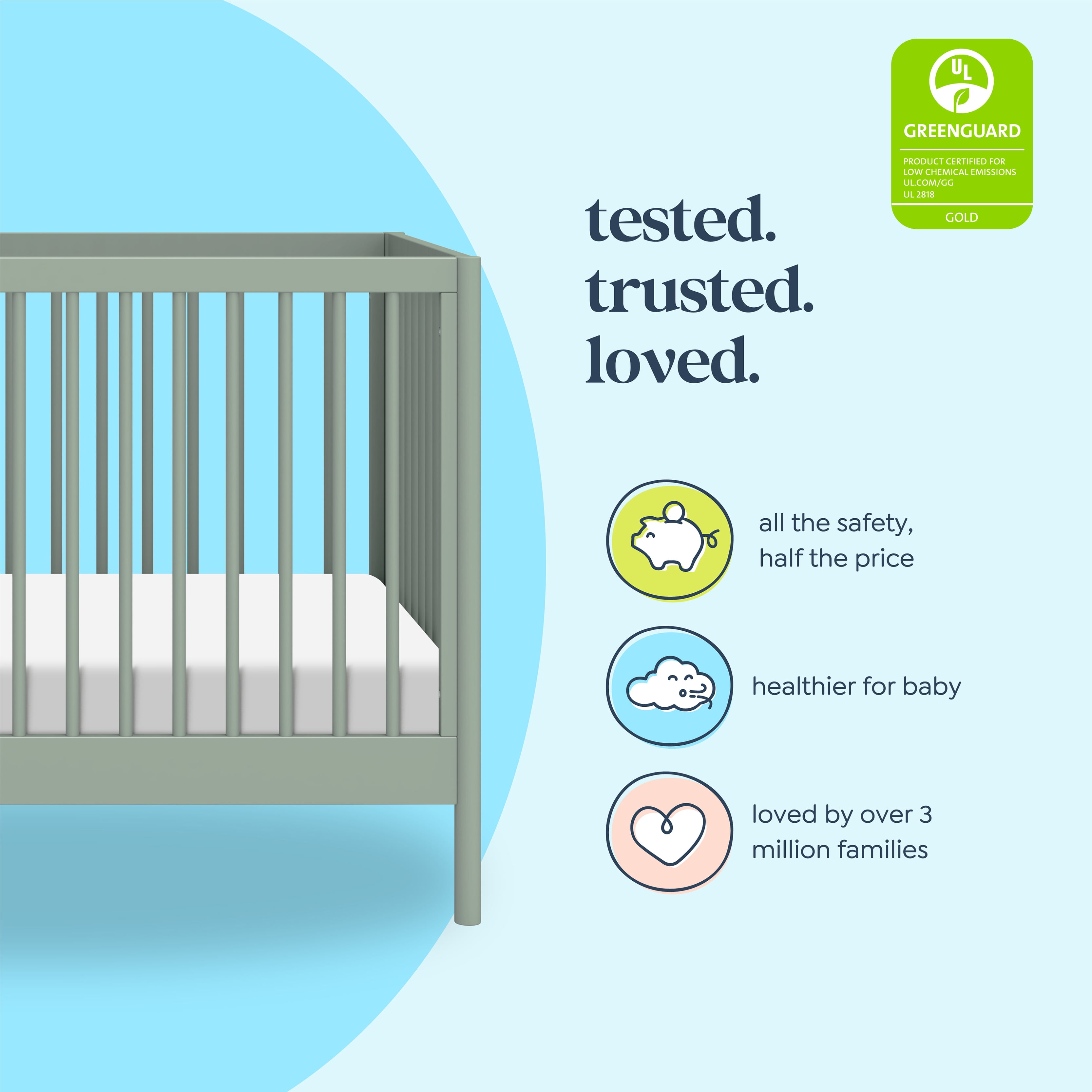 daVinci Birdie 3-in-1 Convertible Crib, Light Sage