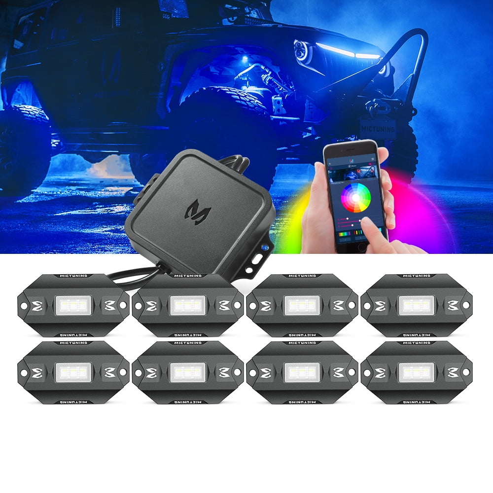 OHMU 3rd-Gen LED Rock Lights with Bluetooth and Remote Controller, 300 Colors Chase RGB 8 Pods Multicolor Neon Light Kit Music Mode Waterproof Exterior Wheel Offroad Rock Light 