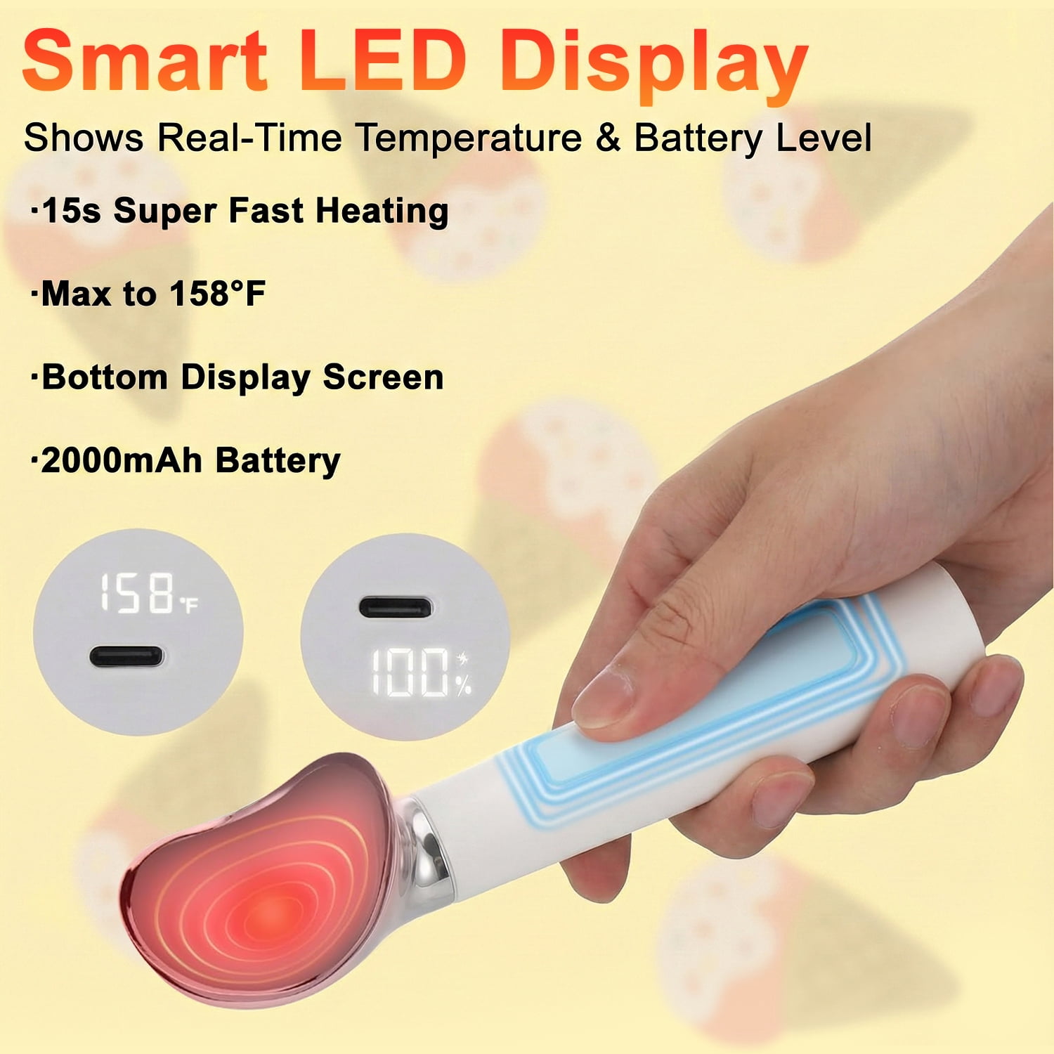 Henotian Heated Ice Cream Scoop, Rechargeable Electric Warming Scooper with LED Display, 158°F Fast Heating, Waterproof Easy Grip, USB-C Rechargeable Ice Cream Spoon, Easy Grip for Seniors/Kids