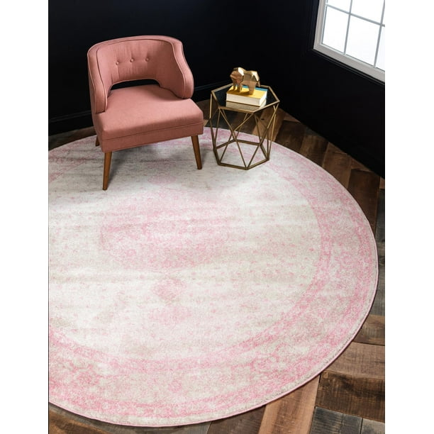 Dover Collection Rug 8 Ft Round Pink LowPile Rug Perfect
