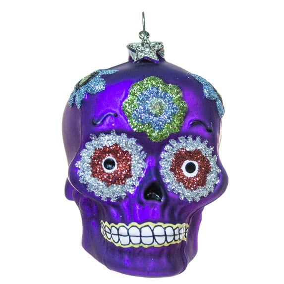 2.5 Inch Day of the Dead Sugar Skull Christmas/Everyday Ornament (Purple)