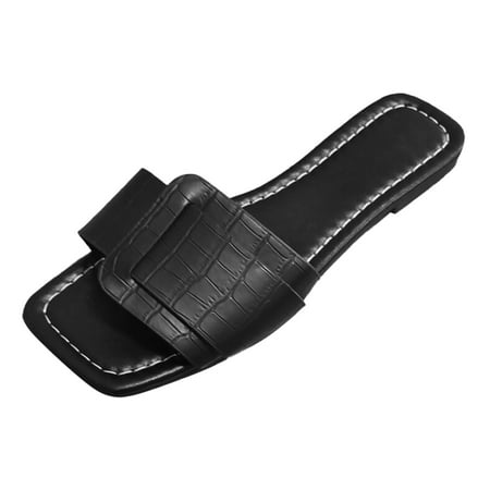 OJSFQUFP Women Shoes Casual Women Fashion Slip On Casual Open Toe Flat Soft Bottom Breathable Solid Shoes Sandals Slippers Washable Slippers Black 42