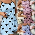 thumbnail image 2 of Ensemble de Pyjama pour Femmes, T-shirts et Shorts, Imprimé en Forme de Cœur, Col Rond, Haut en Soie Glacée, Confortable et Décontracté pour l'Été, 2 of 5