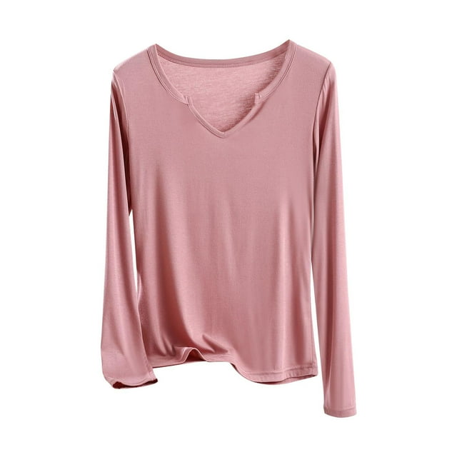 HAiming Shirt for Women Long Sleeve V Neck Solid Color Lightweight Base Layer Pullover Tops Fall Winter Clothes