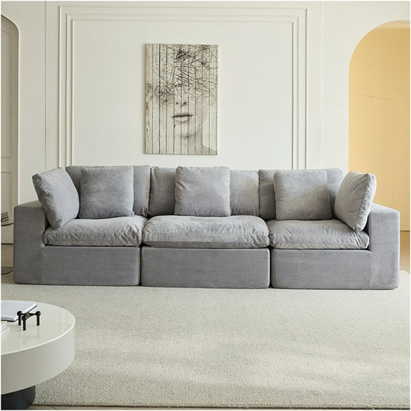 JERFIT 3-Seat Modular Sleeper Sofa Bed, Light Gray Modern L-Shaped Sectional Couch with Chaise for Small Space, Soft Fabric Convertible Futon