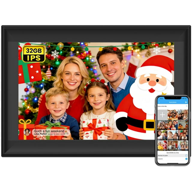 SSAWiFiFRAME Digital Picture Frame 10.1 inch Photo Frame, 32GB HD IPS Touchscreen, 50 Photos /200MB Video Sharing via Free APP Expandable Storage via