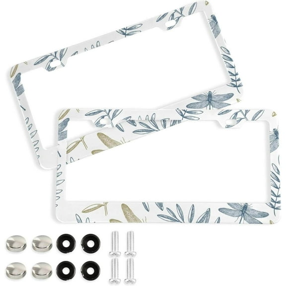 Coolnut Dragonfly Leaf 2 Holes Car License Plate Frames 2PCS, Car License Plate Holder with Screw Caps Cover Set Automotive Exterior Parts Decoration for US Vehicles