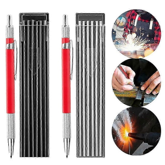 Welding Pencil with 12PCS Streak Refills Metal Marker Pen for Steel Construction Woodworking for Tube Pipe Fitter Welder