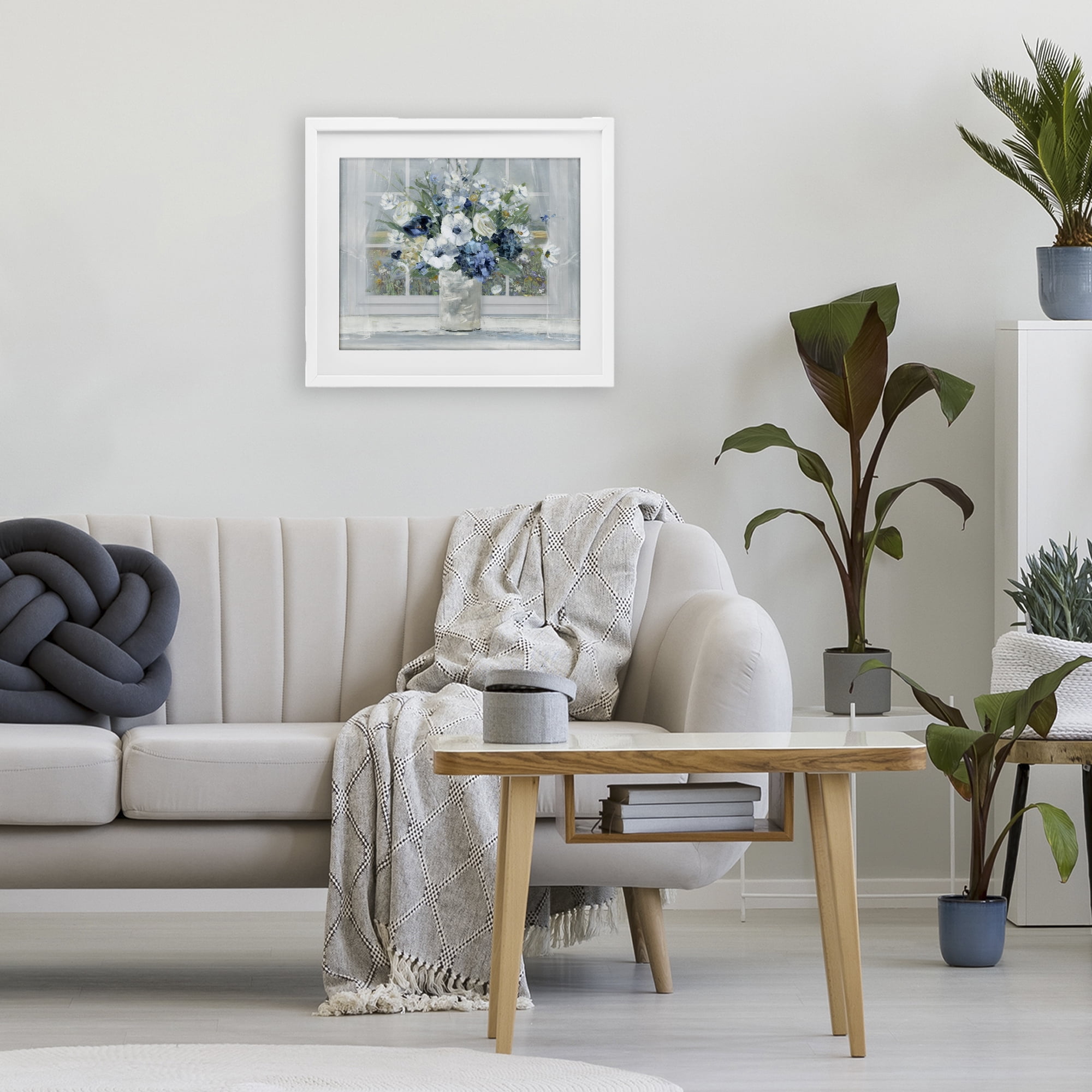Stupell Industries Blue Hydrangea & Anemone Bouquet White Framed Print Under Glass, design by Sally Swatland