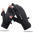 thumbnail image 3 of Guantes de ciclismo para hombre Q247 para deportes al aire libre, antideslizantes, con forro polar, gruesos, con fugas, con pantalla táctil de dos dedos, cálidos guantes de ciclismo de invierno, 3 of 4