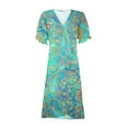 thumbnail image 4 of zanvin Robe Femme, Robe d'Été Imprimée Ourlet Irrégulier Col en V Manches Courtes Boutonnée, Bleu Clair, P, 4 of 5