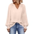 thumbnail image 4 of ClodeEU Women V Neck Long Sleeve Top,Casual Loose Fit Solid Blouse Beige,Women's Plus L, 4 of 6