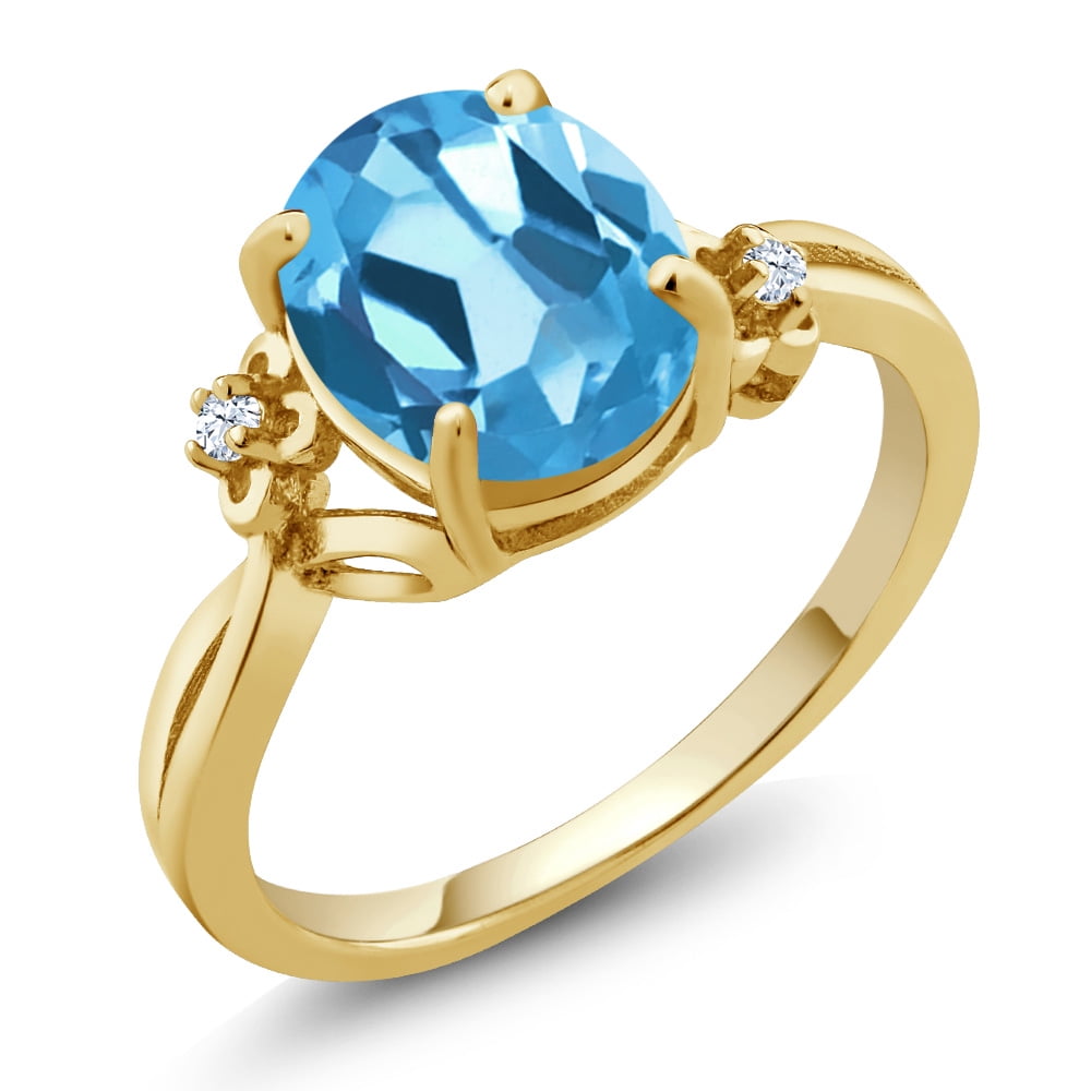 2.87 Ct Oval Swiss Blue Topaz 14K Yellow Gold Ring by