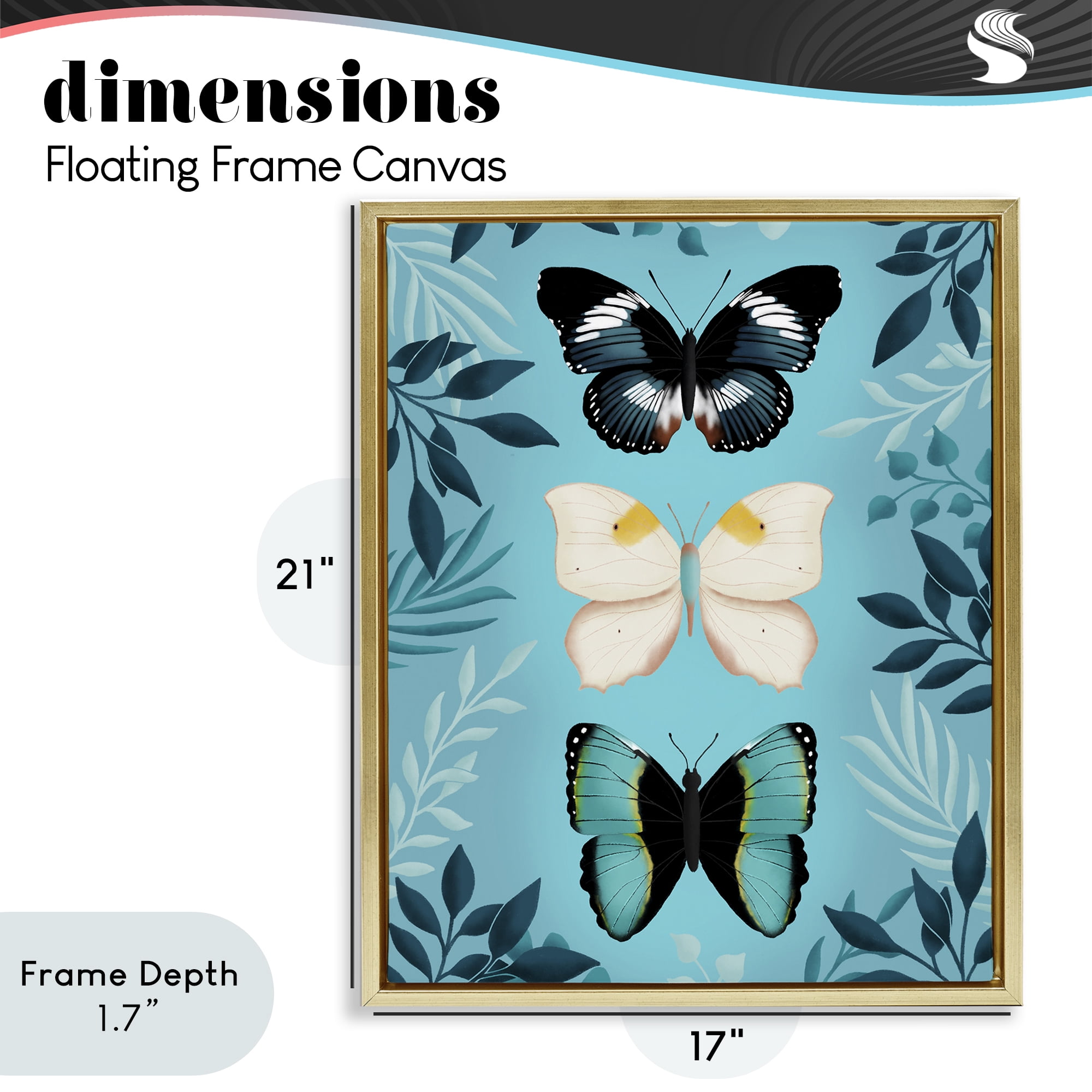 Stupell Industries Three Exotic Blue Butterflies Gold Framed Floater Canvas Wall Art, design by Metka Hiti