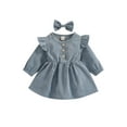 thumbnail image 1 of xiaxaixu Bébé Fille Robe de Couleur Unie Manches Longues Robe Arc Bandeau Cadeaux, 1 of 9
