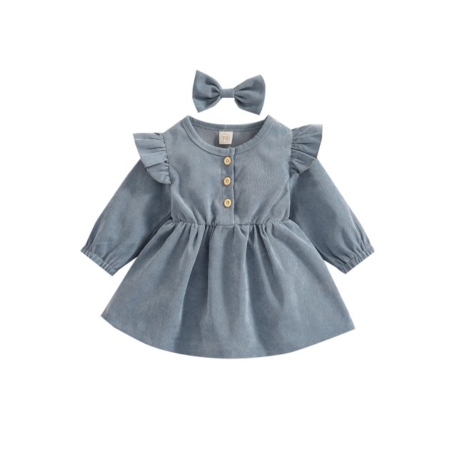 xiaxaixu Bébé Fille Robe de Couleur Unie Manches Longues Robe Arc Bandeau Cadeaux