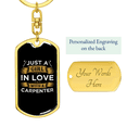 thumbnail image 3 of Girl Loves A Carpenter Swivel Keychain Woodworker Dog Tag Stainless Steel or 18k Gold, 3 of 10